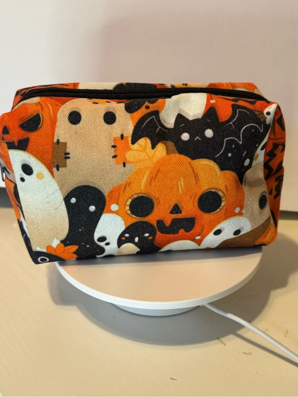 Halloween Pumpkin & Ghost Cosmetic Bag - Orange, NWOT